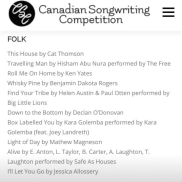 Canadian Songwriting Competition FOLK/Finalist
