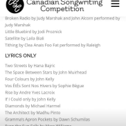Canadian Songwriting Competition/Lyrics Only Finalist